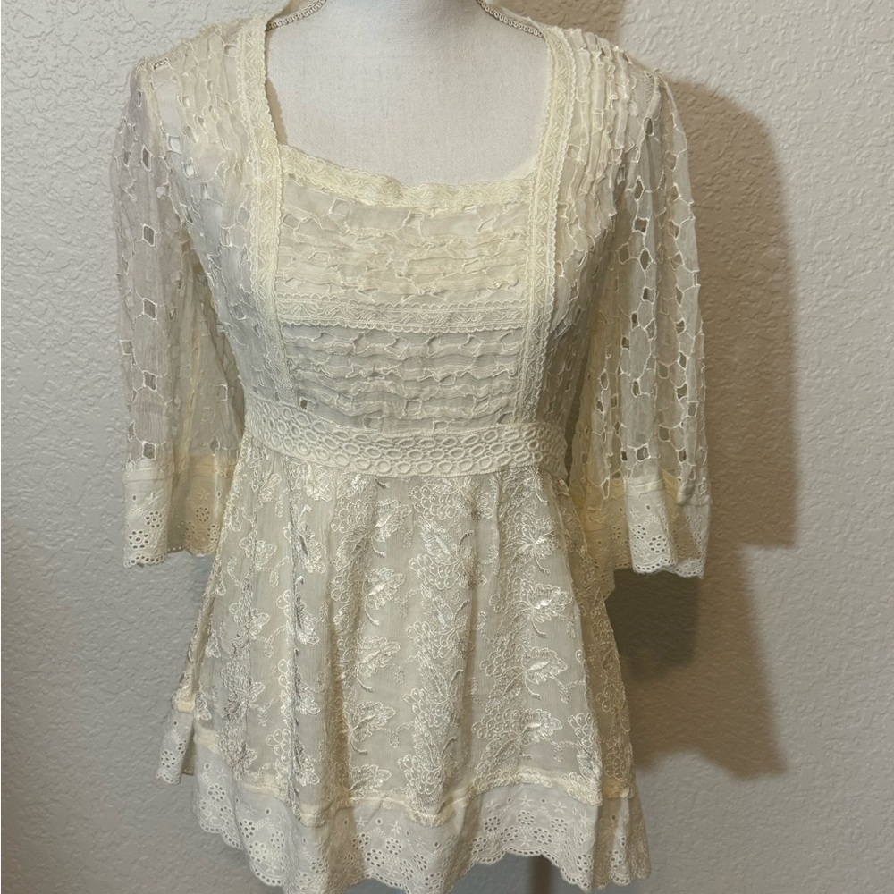 Sundance Cream Ruffled Peplum Blouse